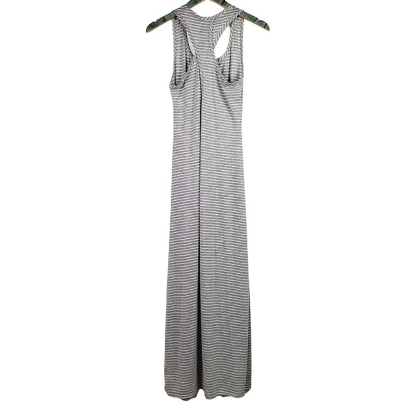Finn & Clover Racerback Gray White Striped Maxi Comfy Dress Sz M - Picture 2 of 9